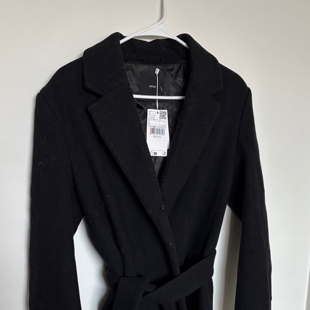 Mango Black Belted Wrap Coat, new with tags - Picture 2 of 7